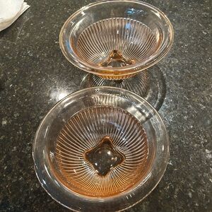 Vintage 1930s Federal Ruby Lane Glass Mixing Bowls, ribbed kitchen ware